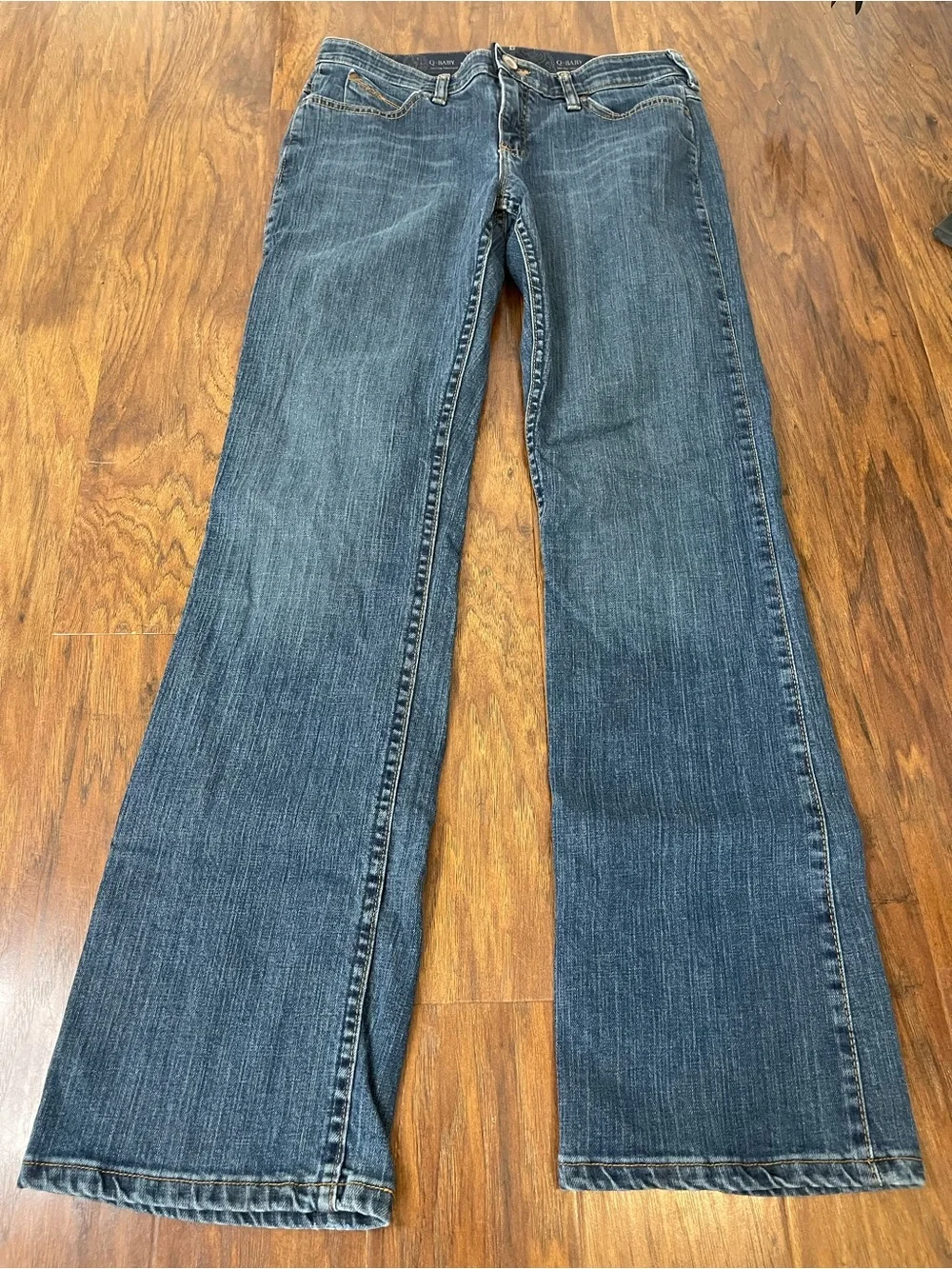 Wrangler Q Baby Ultimate Riding Jeans Medium Wash Embroidered W Sz 7/8x34
